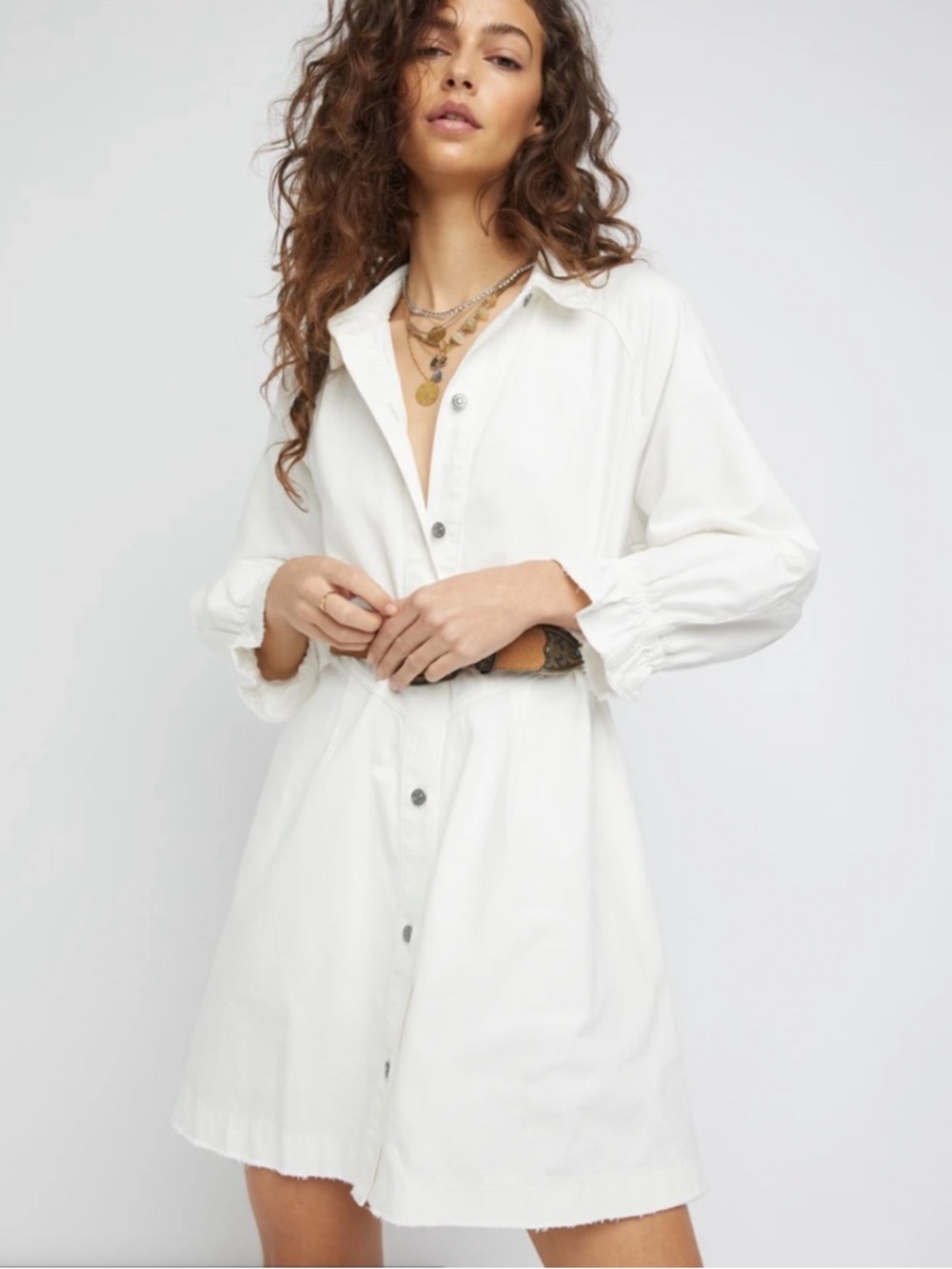 Free People Hannah Denim Long Sleeve Button-Front Mini Dress - Size XS - Picture 3 of 15
